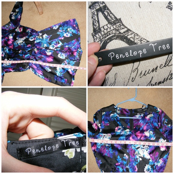 Penelope Tree Silky Satin Surplice Floral Romper Black Blue Purple sexy dressy - Picture 3 of 14